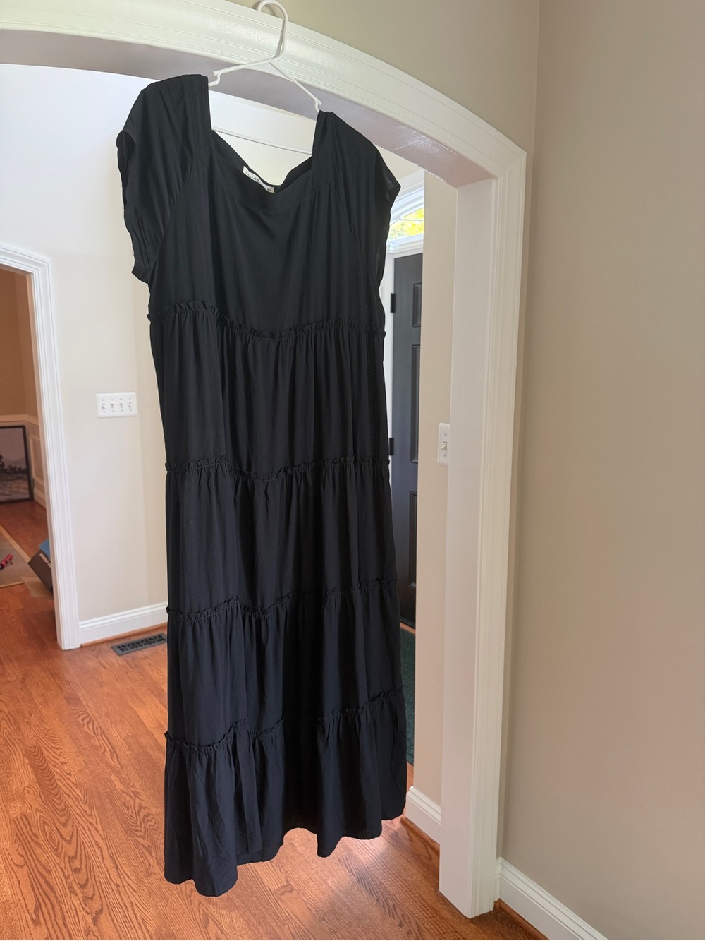 NATURAL LIFE Black Tiered Maxi Dress with Short Sleeves